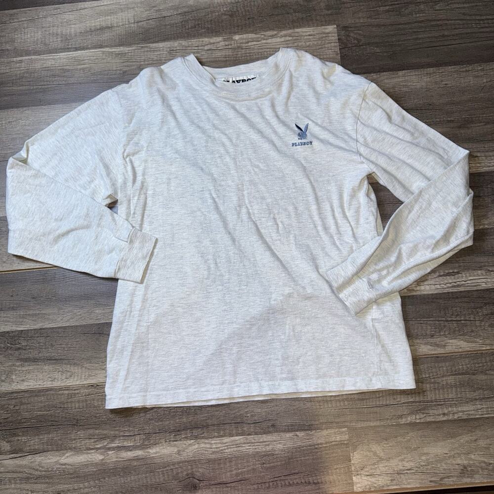 Playboy By PacSun Gray Long Sleeve Embroidered Logo Crew Neck Shirt Small